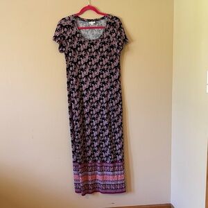 J. Jill Bright Pink and Black Floral Maxi Dress, Size XS